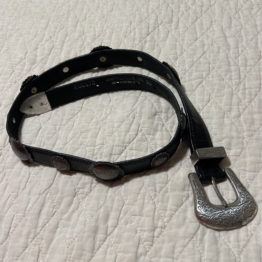 Vintage Western Leather Belt with Silver Buttons 30”